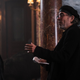 Jenna Ortega as Wednesday Addams and Director Tim Burton on set